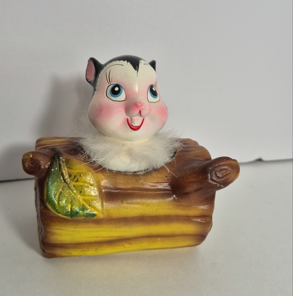Nippon Yoko Boeki Ceramic Squirrel In Log
